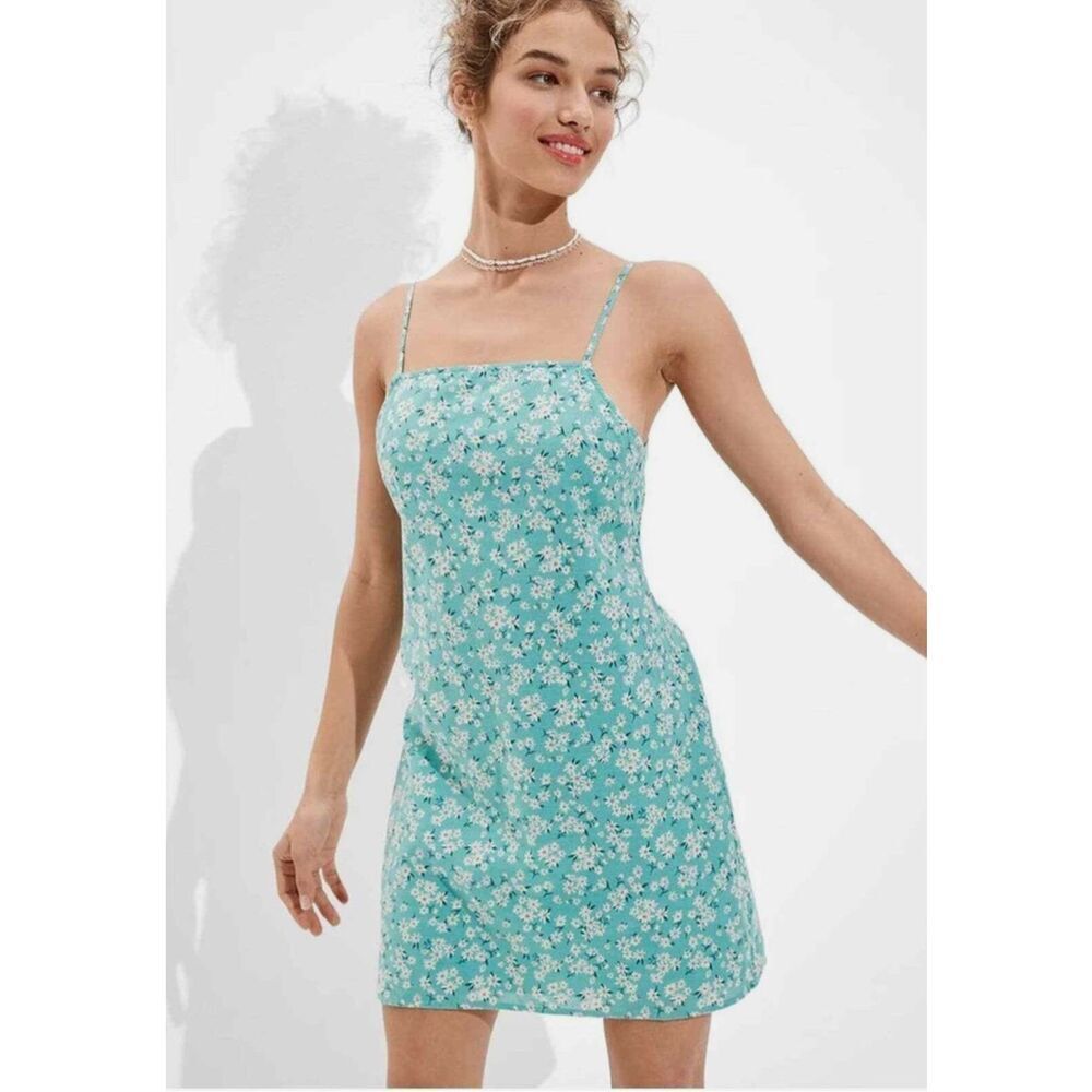 American Eagle Linen Blend Ditsy Floral Tie Back Mini Dress Size M